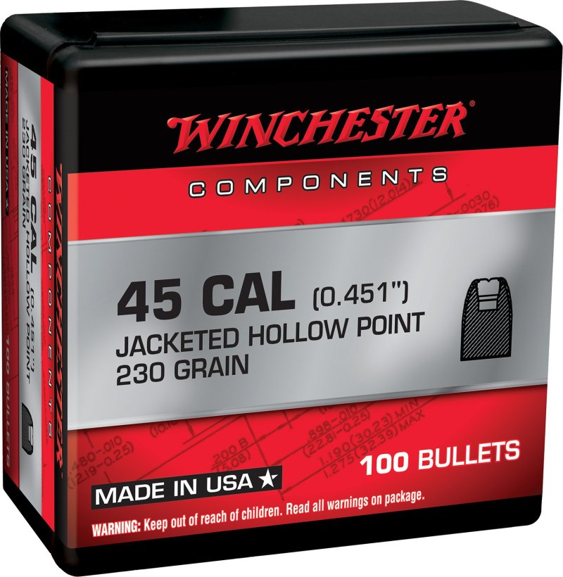 Winchester Ammo WB45HP230X Centerfire Handgun Reloading 45 Cal .451 230 gr Jacketed Hollow Point (JHP)