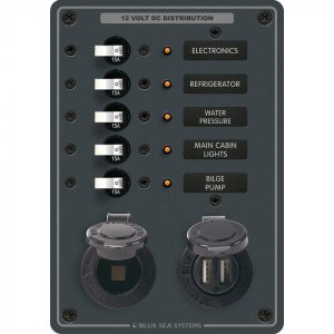Blue Sea 8120 Breaker Panel 5 Position w/DC Socket & Dual USB