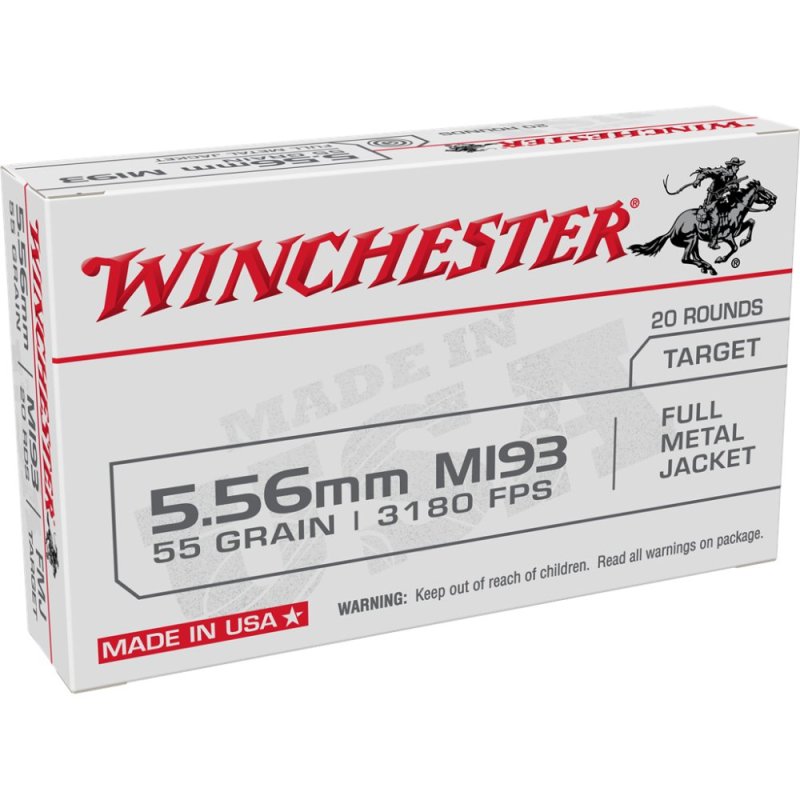 Winchester WM193K 5.56 NATO 55 gr FMJ 20 Rounds Brass Casing