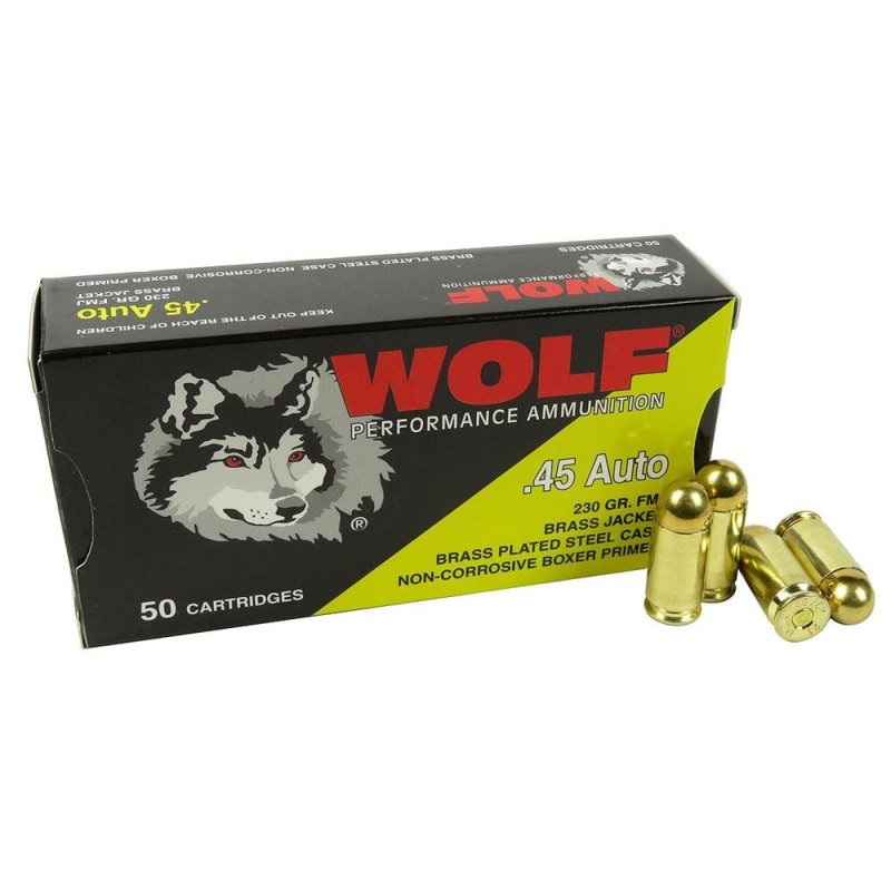 Wolf 45CWFMJ 45 ACP 230gr FMJ Ammo 850 fps 50 Rounds