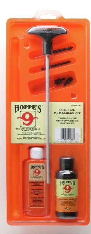 Hoppe's Pistol Cleaning Kit - Aluminum Rod, Bore Cleaner, Lubricating Oil, Patches, Accessories