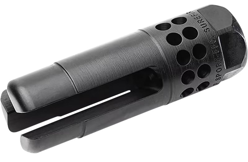 SureFire WARCOMPSPORT7625824 Flash Hider 30 Cal (7.62mm NATO) 5/8"-24 tpi, Open Tine 3-Prong, Ported Black Stainless Steel