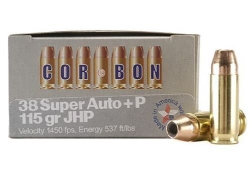 Corbon 38X11520 .38 Super +P 115gr JHP 20-Round Box Brass Case