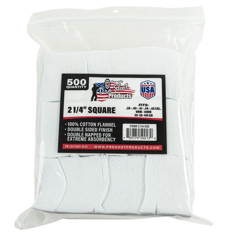 Pro-Shot 21/4-500 Cleaning Patches, 2.25", .38-.45 Cal, 500 Count