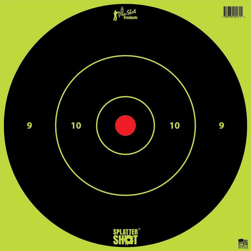 Pro-Shot 12BGREENTG12PK SplatterShot 12" Bullseye Hanging Heavy Paper Black/Red Impact Enhancement Yes White 12 PK