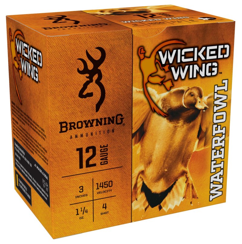 Browning Ammo B193421234 Wicked Wing 12Gauge 3" 1 1/4oz 4Shot 25 Per Box/10 Case