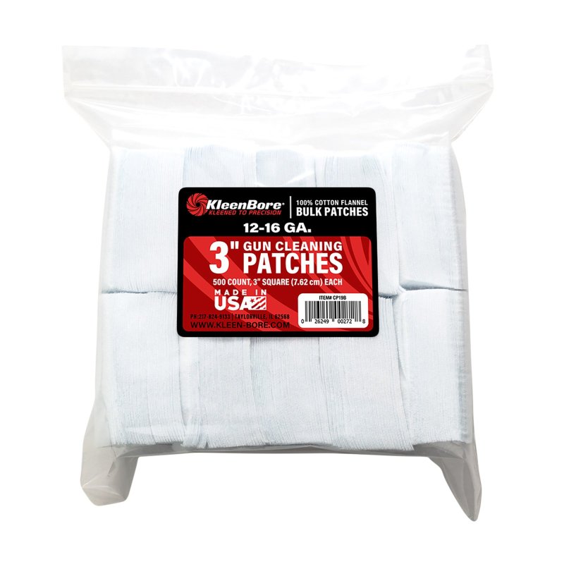 KleenBore SuperShooter Patch 12/16 Gauge 3" Cotton 500 Pack