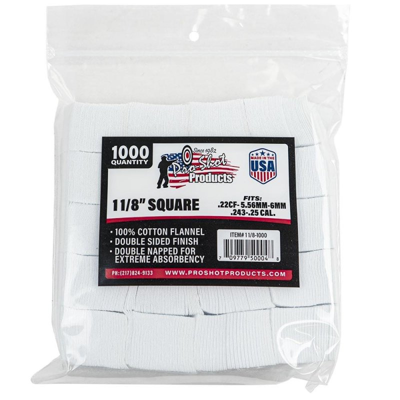 Pro Shot 11/8-1000 .22-270 Cal 1-1/8" Square Patches 1000/Bag