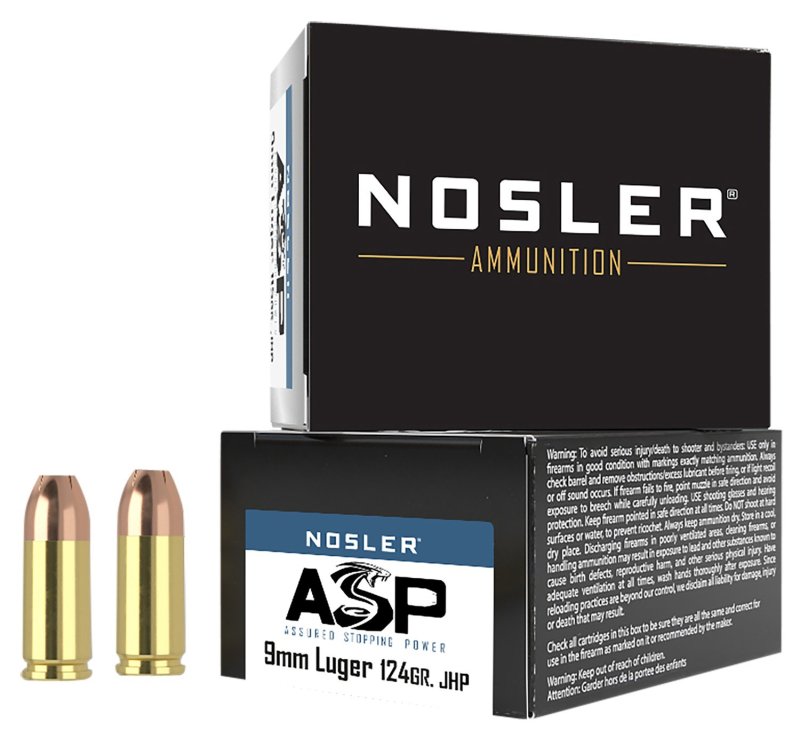 Nosler 51286 9mm Luger 124 Grain JHP Brass 20 Rounds Box
