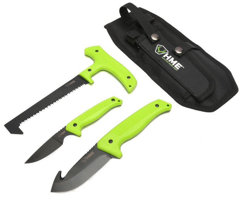 HME KN3PFK 3-Piece Field Kit: 420HC Steel, Black Oxide, Green Handle
