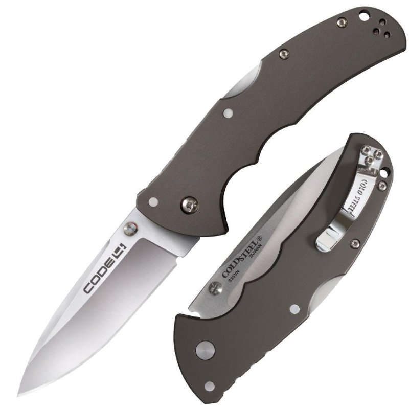 Cold Steel CS-58PS Code-4 Knife, 3.5" S35VN Blade, Gray Aluminum Handle