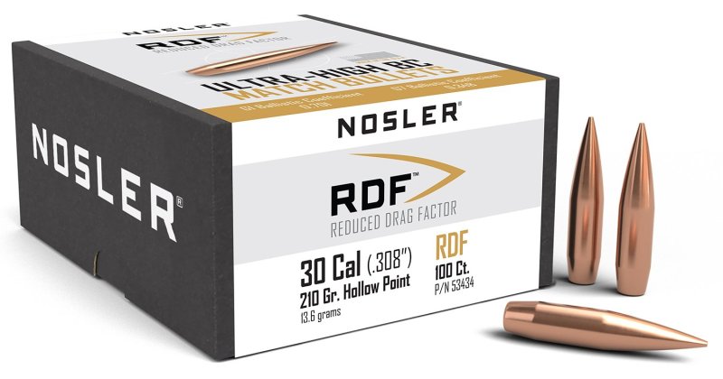 Nosler RDF Match .30 Caliber .308in 210 Grain Hollow Point Boat Tail