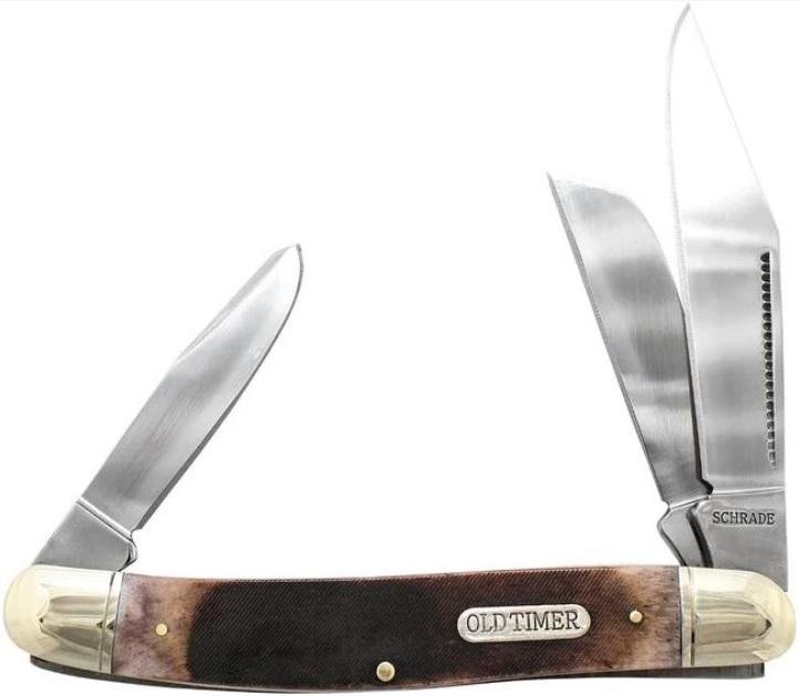 OLD 1187286 3-Blade 9Cr18MoV Stainless Clip/Sheepsfoot/Pen, Sawcut Bone