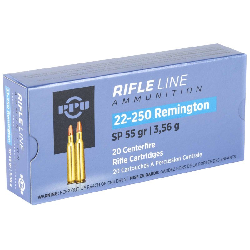 PPU PP22250 Standard Rifle 22-250Rem 55gr Soft Point 20 Per Box/10 Case