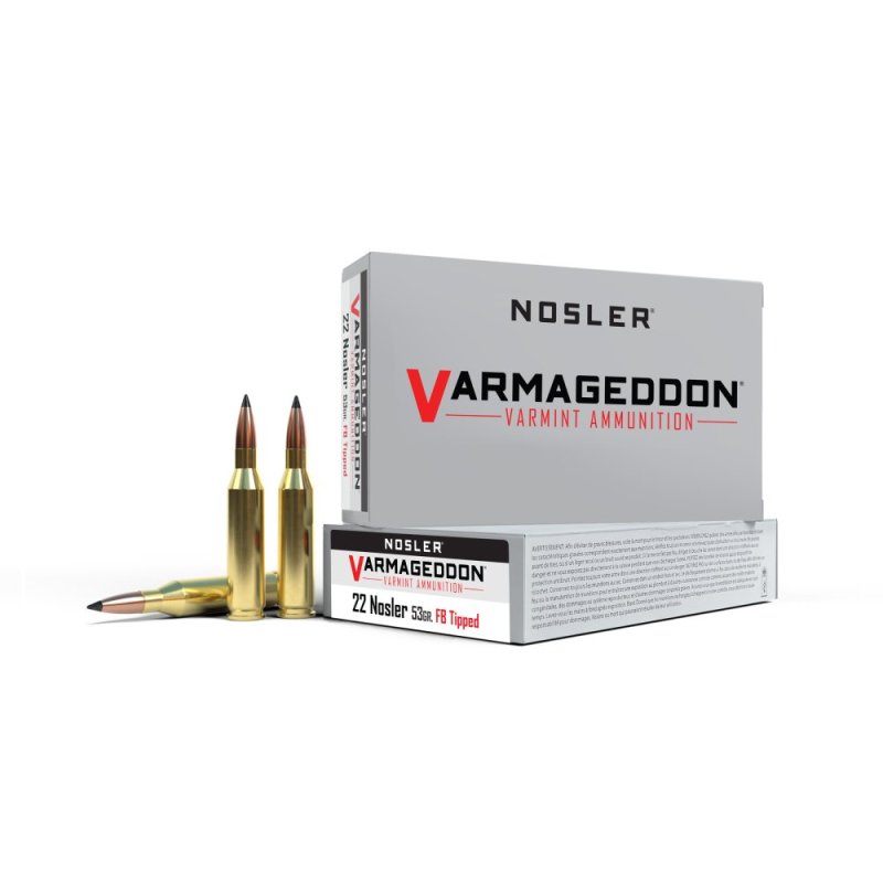 Nosler Varmageddon 22 Nosler 53 gr FB Tipped 20 Rounds Brass Ammo