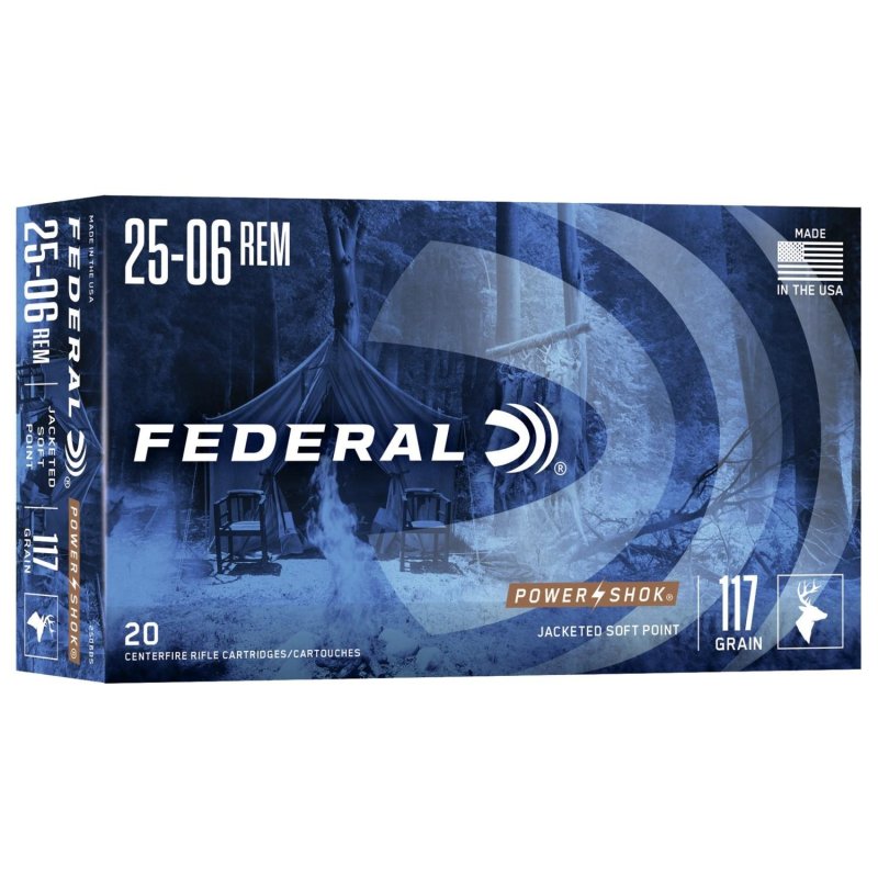 Federal 2506BS Power-Shok 25-06Rem 117gr Jacketed Soft Point 20 Per...