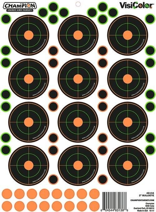 Champion VisiColor 8.5x11.5 Inch Self-Adhesive Orange/Black Bullseye Target, 2-Inch, 5-Pack, Model 46134