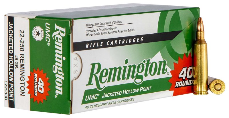 Remington UMC 22-250 Rem 45 Grain JHP Ammo 40 Rounds 23769