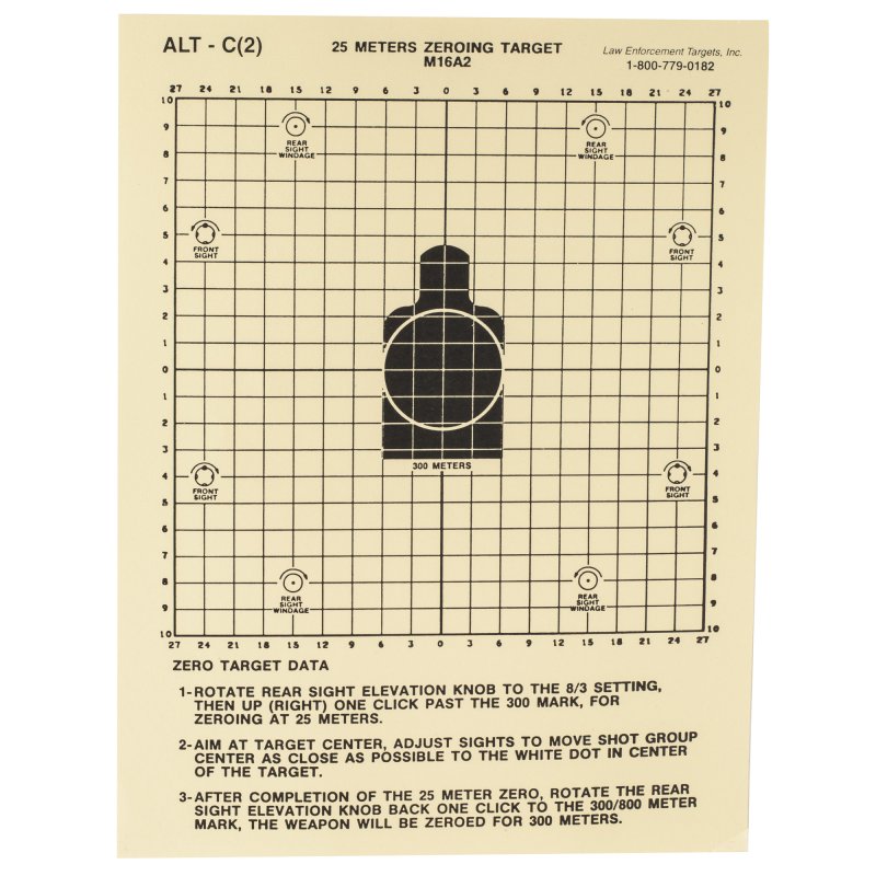 Action Target ALTC(2)-100 M16A2 Zeroing Target, Heavy Tagboard, 100 Pack