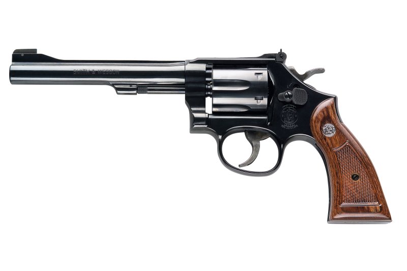 Smith & Wesson 150477 Model 17 Masterpiece CA Compliant 22 LR Bright Blued Carbon Steel 6" Barrel, 6rd Cylinder, K-Frame, Checkered Service Square Butt Grip, Classic-Styled Thumbpiece