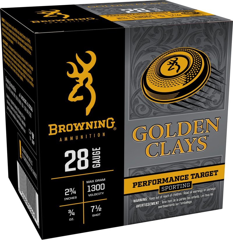 Browning Ammo BGC287 Golden Clays 28Gauge 2.75" 3/4oz 7.5Shot 25 Per Box/10 Case
