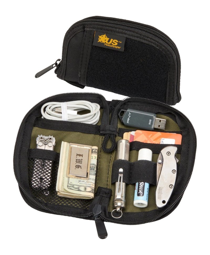 US PeaceKeeper EDC Pocket Organizer 3.5"x6" 1000 Denier Nylon Black/Olive