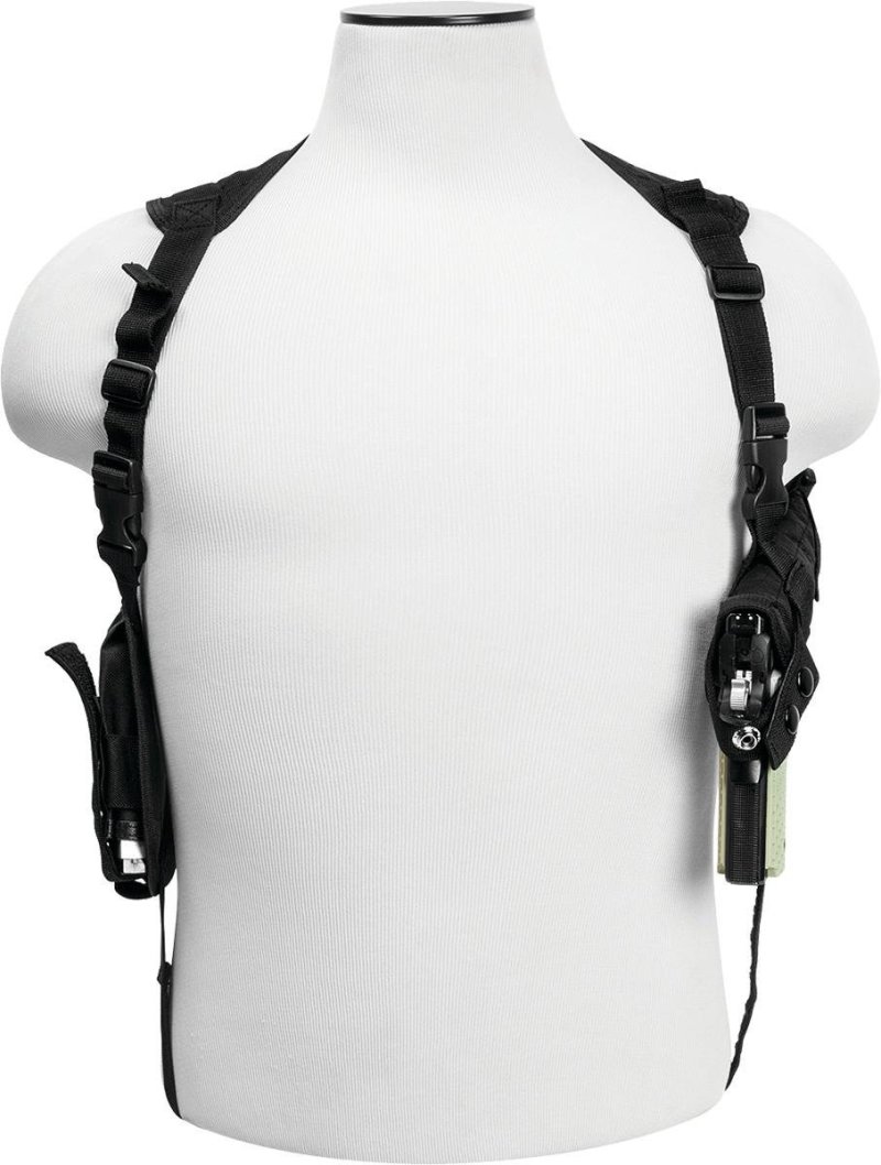 NcSTAR CV2909 Shoulder Holster, Nylon, Black, Adjustable, Dual Mag Pouch