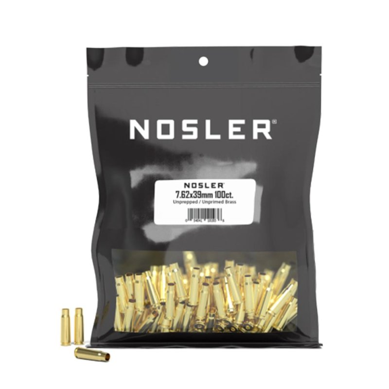 Nosler 7.62x39mm Unprimed Rifle Brass, Bulk 100ct, USA Origin, Raw Material, Model 10193