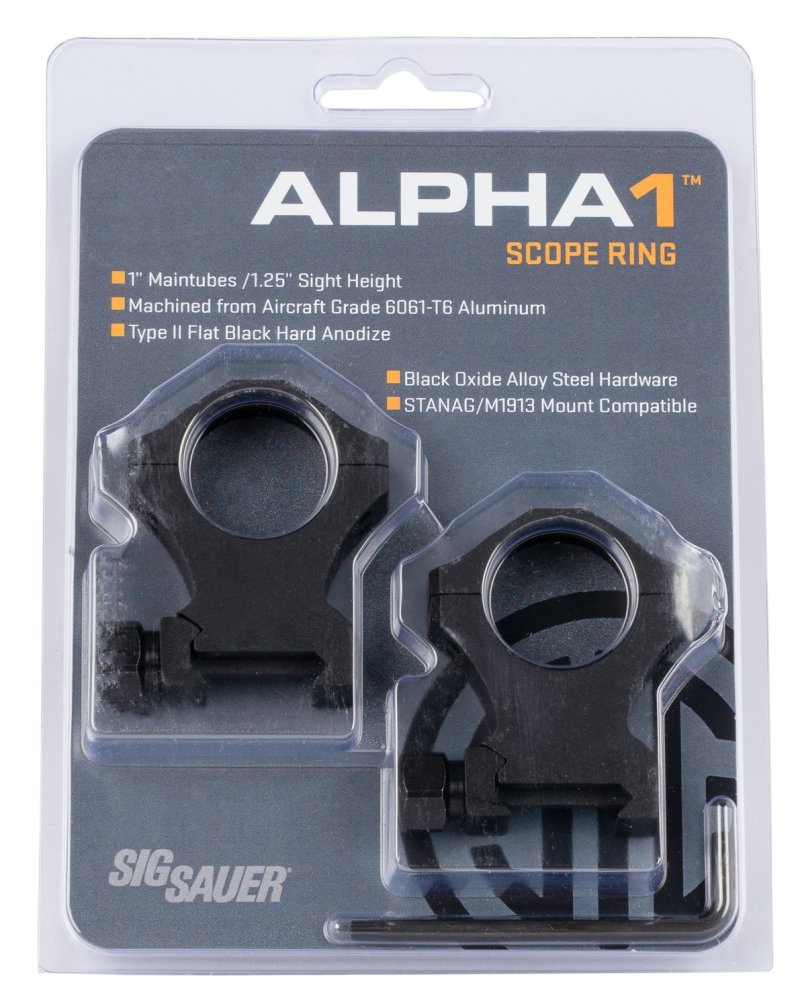 Sig Sauer Alpha1 1in 1.25in Extra High Aluminum Matte Black Scope Rings 1"