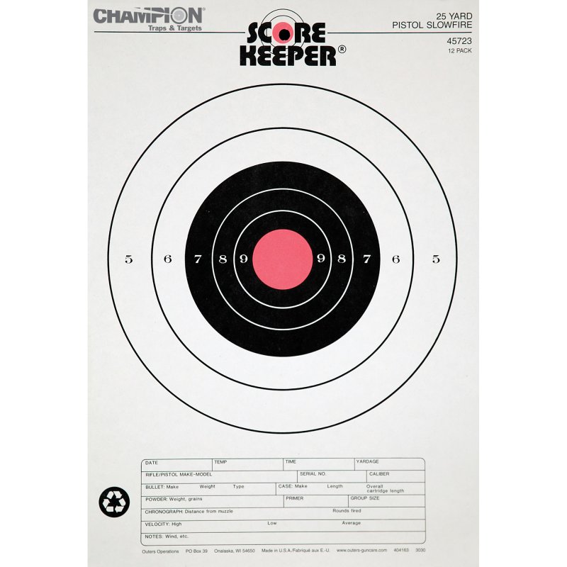 Champion Targets 45723 Score Keeper Slow Fire Bullseye Paper Hanging 25 yds Pistol 11" x 16" Black/Orange 12 PK