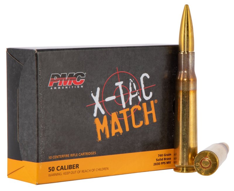 PMC 50XM X-Tac Match .50 BMG 740gr Solid Brass Ammo 10 Rounds