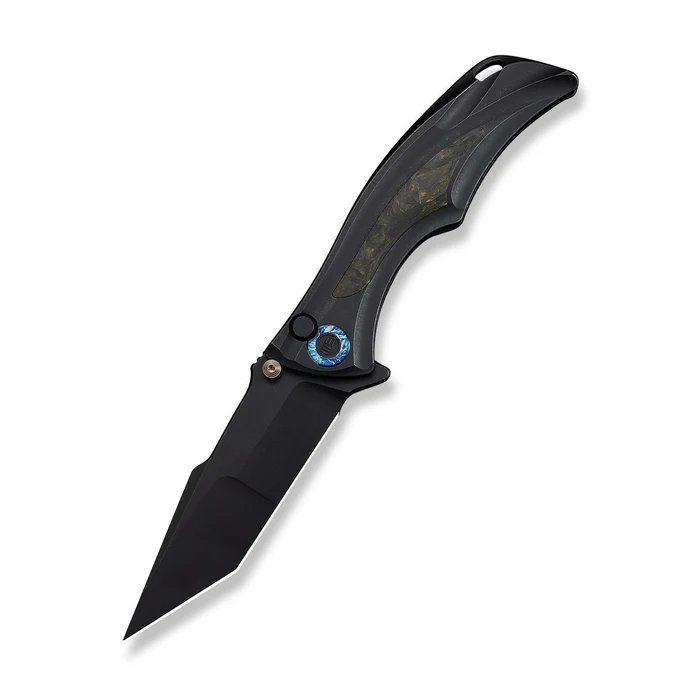 We Knife Tighe Down 4In M390 Tanto Black Stonewash Ti Handle Button Lock