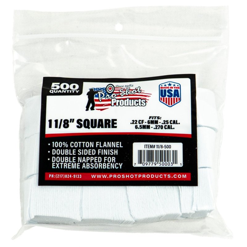 Pro-Shot Cotton Flannel Gun Cleaning Patches 1-1/8" .22-.270 Cal 500 Pack