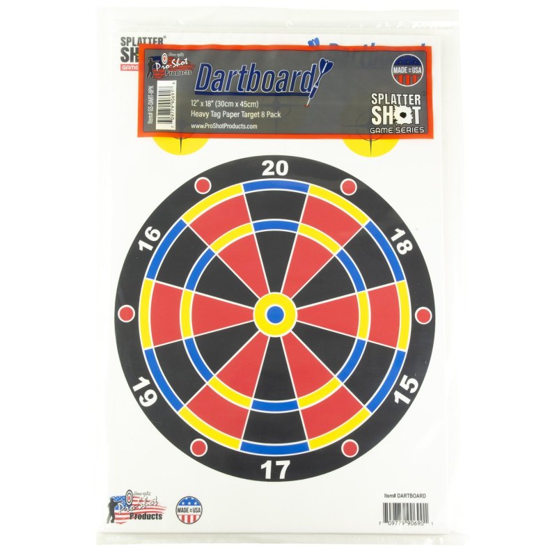 ProShot SPLATTER SHOT GAME SERIES 12IN X 18IN DARTBOARD HEAVY TAG PAPER TARGET - 8 PACK GS-DART-8PK