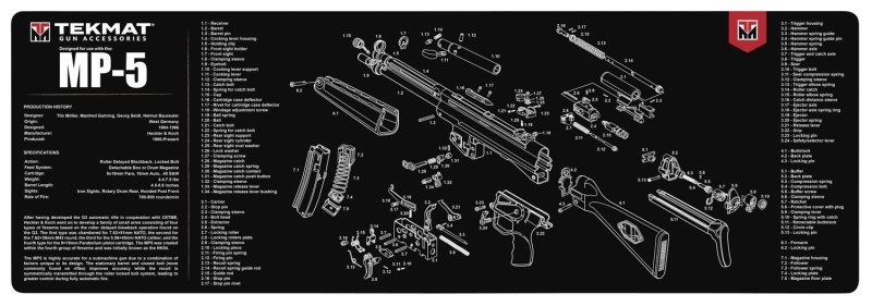 TekMat TEKR36HKMP5 MP5 Gun Cleaning Mat 12"x36" Rubber Non-Skid Black