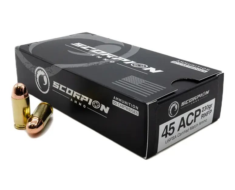 SCORPION AMO .45 Auto 230gr RN 50-Rounds USPSA Match Cert