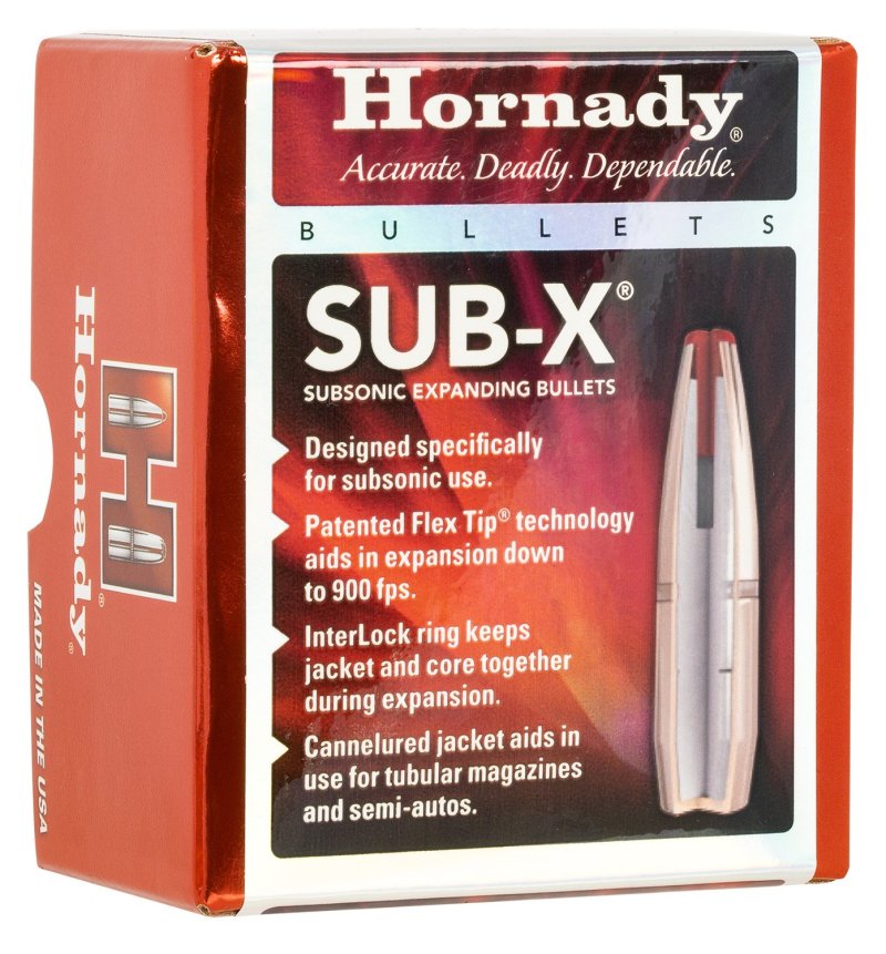 Hornady Sub-X Flex Tip 7.62x39mm Caliber Rifle Bullets, 0.3115'' Diameter, 255 Grain, Quantity 100