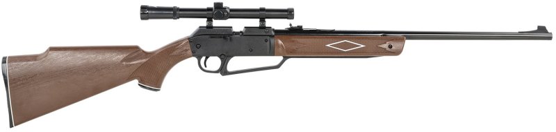 Multi-pump pneumatic rifle with woodgrain stock. Shoots .177 pellets and BBs. Speed: 800 fps.