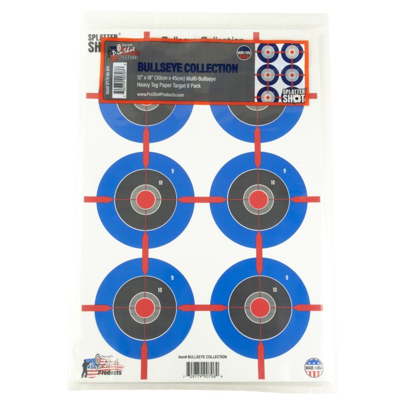 ProShot SPLATTER SHOT 12IN X 18IN MULTI-BULLSEYE - HEAVY TAG PAPER TARGET - 8 PACK SPLTR-MB-8PK