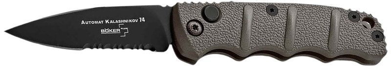 Boker 01KALS96 Kalashnikov 2.52" Drop Point Plain-Serrated Black D2 Ste...