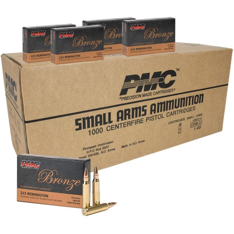 PMC .223 Remington Ammo 55 Grain FMJ-BT 1000rd Case