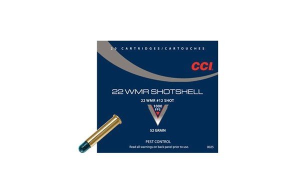 CCI 0025 Pest Control Shotshell 22 WMR 52 gr 1000 fps #12 Shot 20 Bx/100 Cs