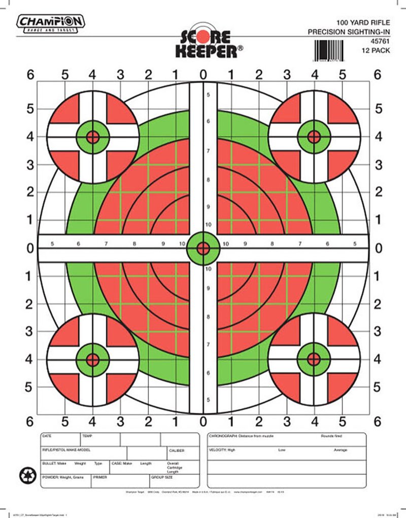 Champion Score Keeper 45796 Sight-In Target Green/Orange 12 Pack