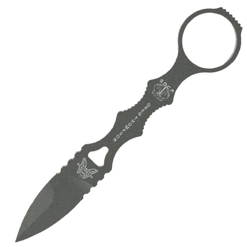 BENCHMADE MINI SOCP TUNG Fixed Blade, Spear Point, 440C Stainless Steel, Tungsten Handle, 1.66" Injection Molded Sheath