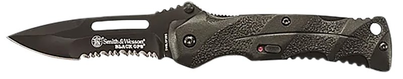 Smith & Wesson Black Ops Folding Knife 3.40" Drop Point Part Serrated 4034 SS Blade Black