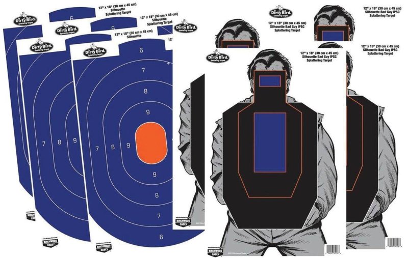 Birchwood Casey Dirty Bird Combo 12x18 4-Blue/Orange Oval & 4-Bad Guy IPSC