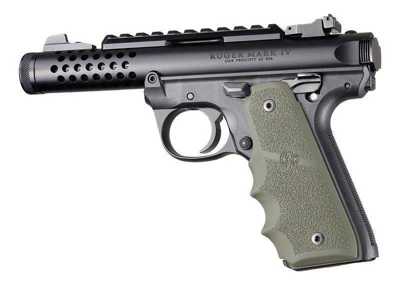 Hogue 79081 Ruger 22/45 MKIV OD Green Rubber Grips Finger Grooves