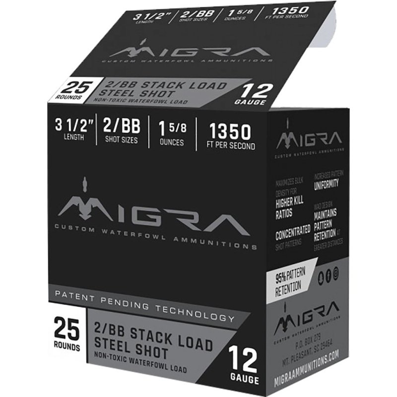 Migra Steel Waterfowl Stacked Shotshells 12 Gauge 3.5in #2/#BB 25 Box