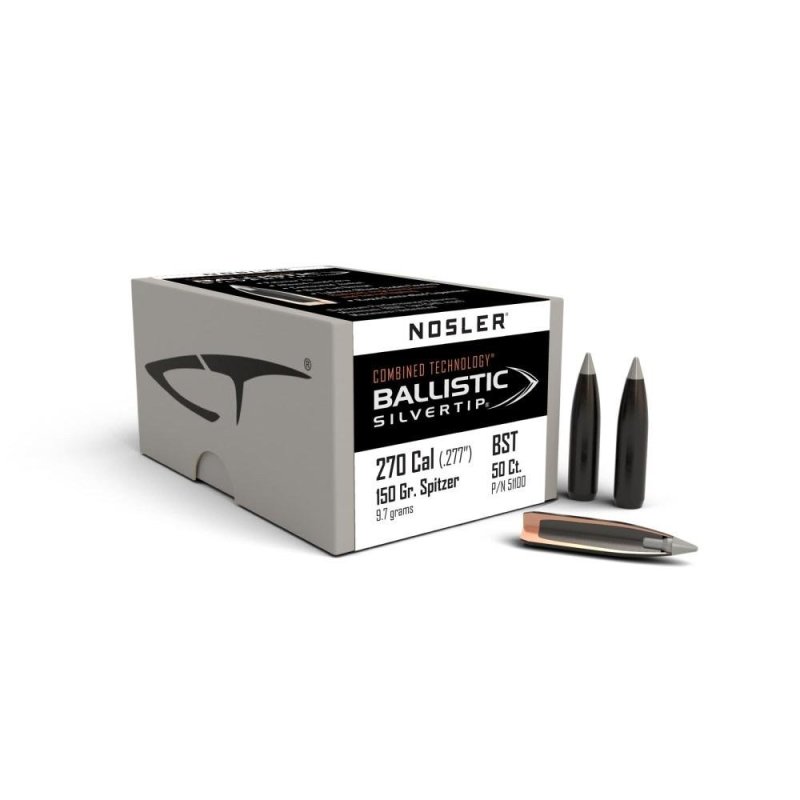 Nosler NOS 51100 .270 Cal 150gr Ballistic Silvertip Spitzer Bullets 50pk