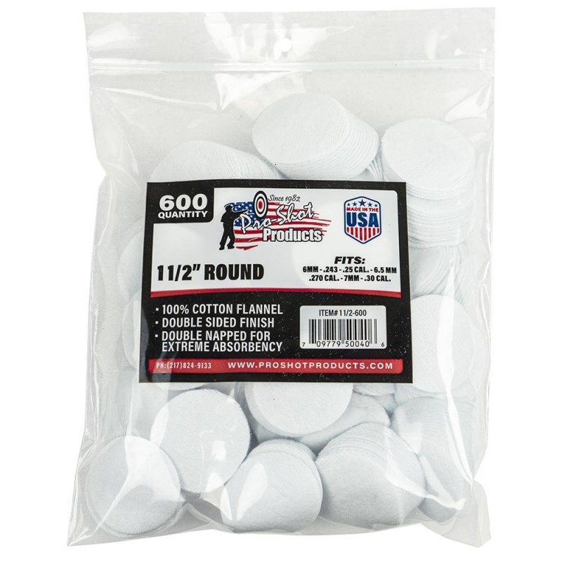 ProShot 11/2-600 Round Patches, 1.5in, 6mm to .30 Cal, 600 Count